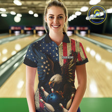 Load image into Gallery viewer, Vintage American Flag Eagle Bowling Shirt For Women Custom Patriotic Retro Team bowling jerseys NQS10475