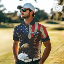Load image into Gallery viewer, Vintage American Flag Eagle Mens Golf Polo Shirt Custom Patriotic Retro Team golf attire for men NQS10476