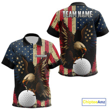 Load image into Gallery viewer, Vintage American Flag Eagle Kid Golf Polo Shirt Custom Patriotic Retro Team golf attire for Kid NQS10476
