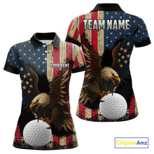 Load image into Gallery viewer, Vintage American Flag Eagle Women Golf Polo Shirt Custom Patriotic Retro Team golf attire for ladies NQS10476