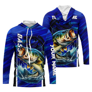 Largemouth Bass Fishing Custom long sleeve performance fishing shirts, team fishing shirt | Blue NQS8501