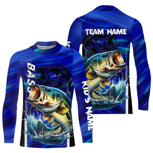 Largemouth Bass Fishing Custom long sleeve performance fishing shirts, team fishing shirt | Blue NQS8501