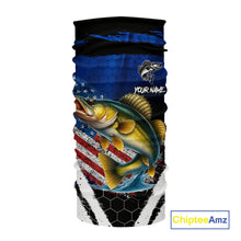 Load image into Gallery viewer, Walleye fishing American Flag Custom patriotic long sleeve team Walleye fishing shirts | Blue NQS10686