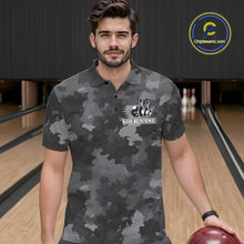 Load image into Gallery viewer, Bowling Polo, Quarter Zip shirts For Men Custom bowling ball and pins black camo Bowling Team Jersey NQS10889