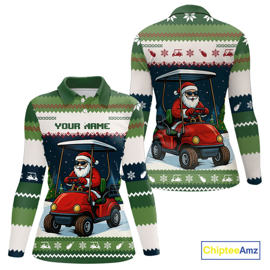 Funny Santa golf ugly Christmas pattern Golf polo shirts for women custom gifts for the golfer NQS11078