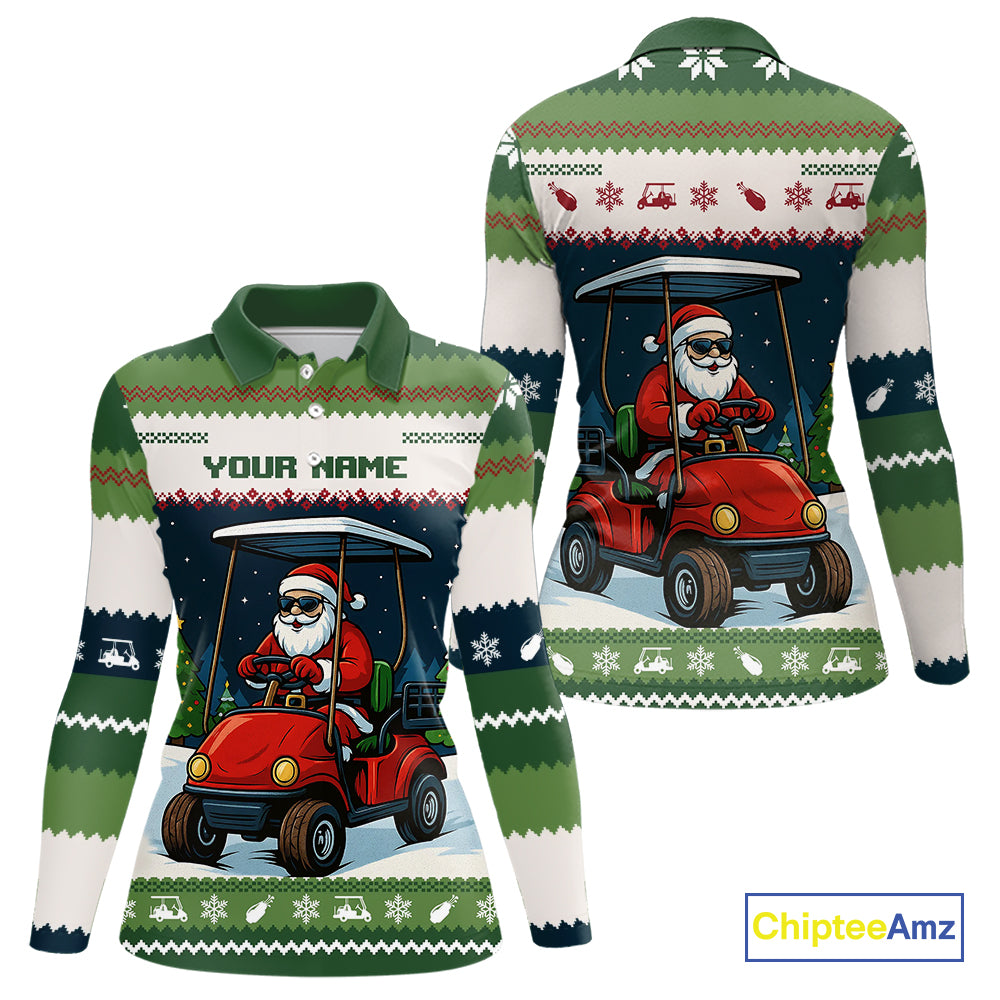Funny Santa golf ugly Christmas pattern Golf polo shirts for women custom gifts for the golfer NQS11078