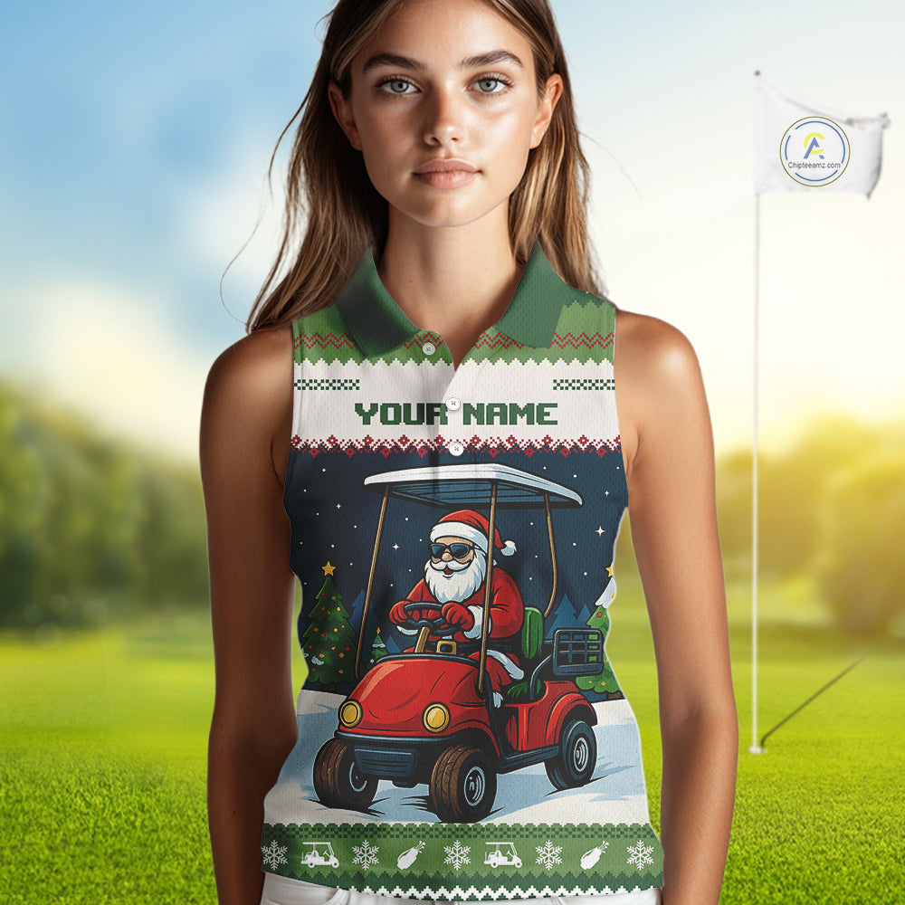 Funny Santa golf ugly Christmas pattern sleeveless Golf polo shirt custom gifts for the golfer NQS11078