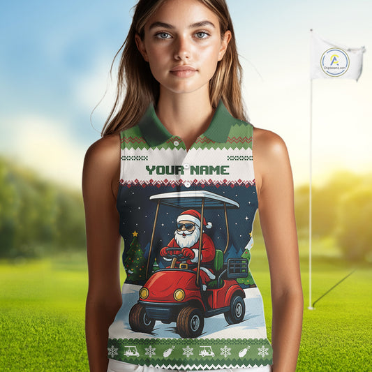 Funny Santa golf ugly Christmas pattern sleeveless Golf polo shirt custom gifts for the golfer NQS11078