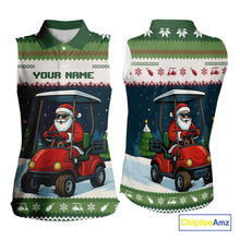 Load image into Gallery viewer, Funny Santa golf ugly Christmas pattern sleeveless Golf polo shirt custom gifts for the golfer NQS11078