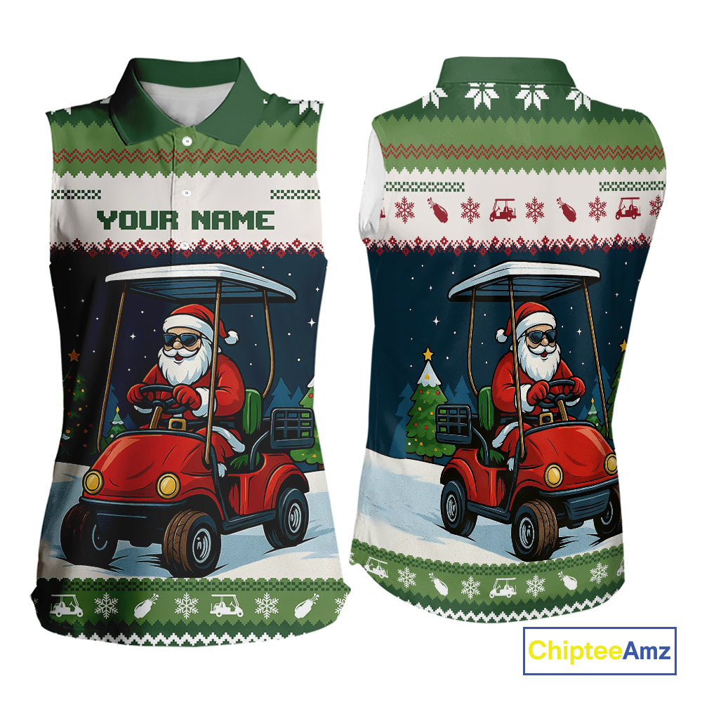 Funny Santa golf ugly Christmas pattern sleeveless Golf polo shirt custom gifts for the golfer NQS11078