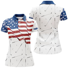 Load image into Gallery viewer, Funny Women Golf Polo Shirts custom American flag patriotic white golf camo shirts talk birdie to me NQS9205