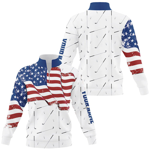 Quarter zip golf sweatshirt custom American flag patriotic white golf camo sweater talk birdie to me NQS9205