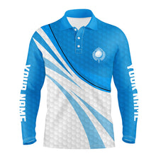 Load image into Gallery viewer, Blue and white Mens Golf Polo Shirts Custom Mens blue golf polo golfer gifts NQS9206