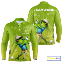 Load image into Gallery viewer, Funny Frog Golf polo shirt for men Custom Green mens golf top, personalized golf gifts NQS11280