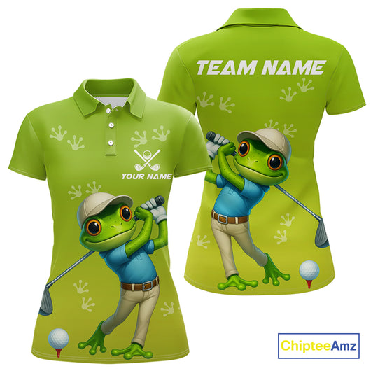 Funny Frog Golf polo shirts for Women Custom Green ladies golf top, personalized golf gifts NQS11280