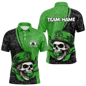 Personalized Black and Green Camo Skull Bowling Shirts For Men Custom St Patrick Team Bowling Jersey NQS9564