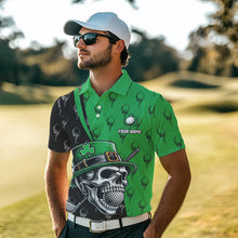 Load image into Gallery viewer, Personalized Black and Green Camo Skull Men golf polo shirts Custom St Patrick Day mens golf wear NQS9566