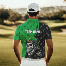 Load image into Gallery viewer, Personalized Black and Green Camo Skull Men golf polo shirts Custom St Patrick Day mens golf wear NQS9566