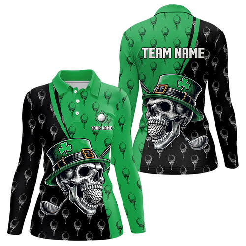 Personalized Black and Green Camo Skull Women golf polo shirts Custom St Patrick Day ladies golf wear NQS9566