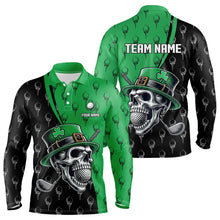Load image into Gallery viewer, Personalized Black and Green Camo Skull Men golf polo shirts Custom St Patrick Day mens golf wear NQS9566
