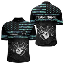 Load image into Gallery viewer, Personalized Turquoise camo American flag Custom Bowling Team Shirts For Mens, Bowling League Jersey NQS9725