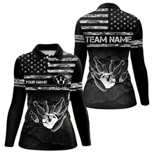 Load image into Gallery viewer, Personalized Black and White camo American flag Custom Bowling Team Shirts For Women Bowling Jersey NQS9726