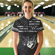 Load image into Gallery viewer, Personalized Black and White camo American flag Custom Bowling Team Shirts For Women Bowling Jersey NQS9726