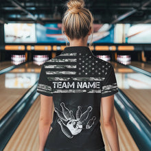 Load image into Gallery viewer, Personalized Black and White camo American flag Custom Bowling Team Shirts For Women Bowling Jersey NQS9726