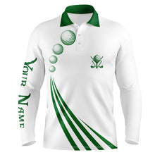 Load image into Gallery viewer, Green and white Mens polo golf shirts custom mens golf ball clothing, personalized golf gifts NQS5776