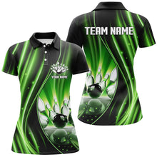 Load image into Gallery viewer, Green and black light Women Polo, 1/4 Quarter Zip Shirts Custom bowling team jerseys, gift for bowlers NQS7859