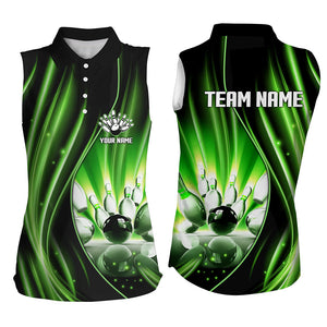 Green and black light Women Sleeveless Polo Shirts Custom bowling team jerseys, gift for bowlers NQS7859