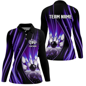 Purple and black light Women Polo, 1/4 Quarter Zip Shirt Custom bowling team jerseys, gift for bowlers NQS7861