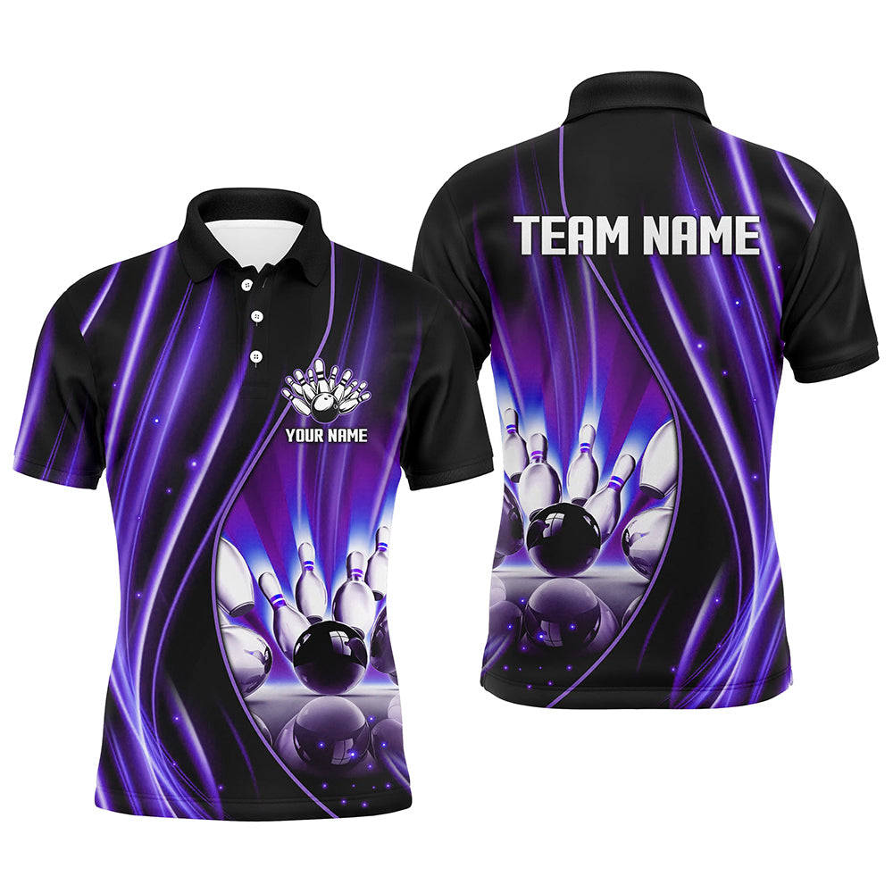 Purple and black light Men Polo, 1/4 Quarter Zip Shirts Custom bowling team jerseys, gift for bowlers NQS7861