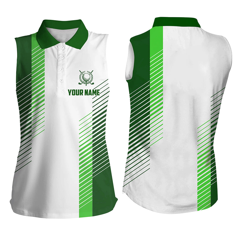 White and green Women sleeveless polo shirt custom golf ball shirts ladies golf top NQS6163