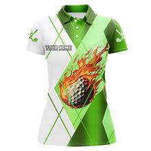 Load image into Gallery viewer, Green and White argyle pattern flame golf ball Women golf polo shirts custom ladies golf outfits NQS8301