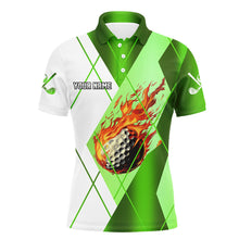 Load image into Gallery viewer, Green and White argyle pattern flame golf ball Men golf polo shirts custom golf outfits for men NQS8301