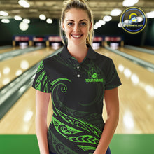 Load image into Gallery viewer, Black and Green Tribal Pattern Bowling Polo, Quarter Zip shirts For Women Custom Team Bowling Jerseys NQS10484