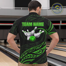 Load image into Gallery viewer, Black and Green Tribal Pattern Bowling Polo, Quarter Zip shirts For Men Custom Team Bowling Jerseys NQS10484