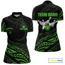 Load image into Gallery viewer, Black and Green Tribal Pattern Bowling Polo, Quarter Zip shirts For Women Custom Team Bowling Jerseys NQS10484