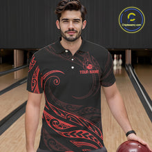 Load image into Gallery viewer, Black and Red Tribal Pattern Bowling Polo, Quarter Zip shirts For Men Custom Team Bowling Jerseys NQS10485