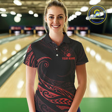 Load image into Gallery viewer, Black and Red Tribal Pattern Bowling Polo, Quarter Zip shirts For Women Custom Team Bowling Jerseys NQS10485