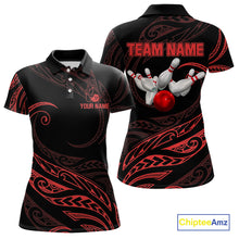 Load image into Gallery viewer, Black and Red Tribal Pattern Bowling Polo, Quarter Zip shirts For Women Custom Team Bowling Jerseys NQS10485