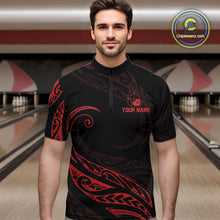 Load image into Gallery viewer, Black and Red Tribal Pattern Bowling Polo, Quarter Zip shirts For Men Custom Team Bowling Jerseys NQS10485