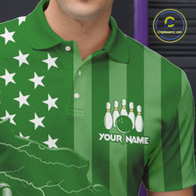 Load image into Gallery viewer, Personalized Green American flag Lightning thunder Custom Bowling Team Shirts For Mens Bowling Jersey NQS10487