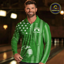 Load image into Gallery viewer, Personalized Green American flag Lightning thunder Custom Bowling Team Shirts For Mens Bowling Jersey NQS10487