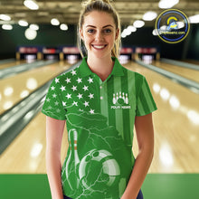Load image into Gallery viewer, Personalized Green American flag Lightning thunder Custom Bowling Team Shirt For Women Bowling Jersey NQS10487