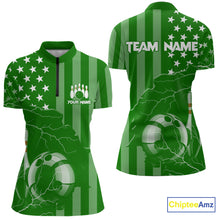 Load image into Gallery viewer, Personalized Green American flag Lightning thunder Custom Bowling Team Shirt For Women Bowling Jersey NQS10487