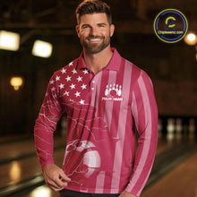 Load image into Gallery viewer, Personalized Pink American flag Lightning thunder Custom Bowling Team Shirts For Mens Bowling Jersey NQS10488