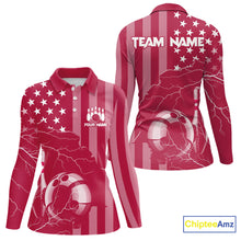 Load image into Gallery viewer, Personalized Pink American flag Lightning thunder Custom Bowling Team Shirt For Women Bowling Jersey NQS10488