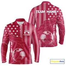 Load image into Gallery viewer, Personalized Pink American flag Lightning thunder Custom Bowling Team Shirts For Mens Bowling Jersey NQS10488